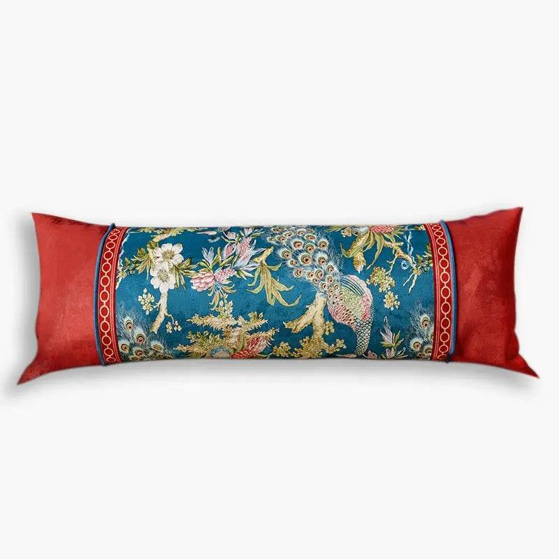 Chinoiserie Original Luxurious Peacock Long Lumbar Pillow - SinoCultural