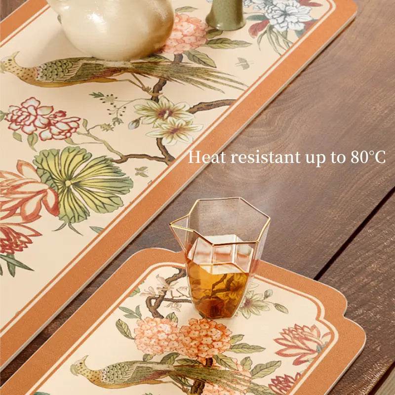 Chinoiserie Retro Spring Floral Tea Table Drying Mat - SinoCultural