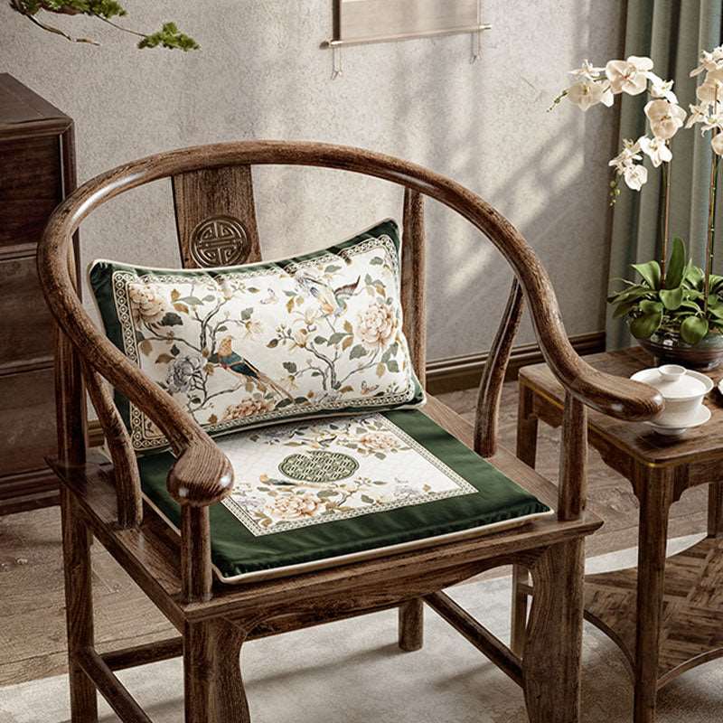 Chinoiserie Warm Spring Dark Green Wooden Chair Cushion