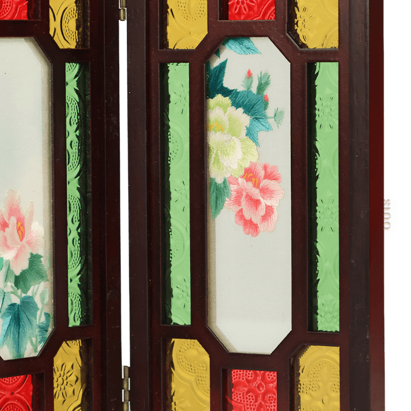 Hand Embroidery Peony Flower Rosewood Cantonese Mansion Window Ornament - SinoCultural -- BXL06WCS174A07 - 