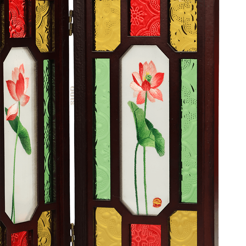 Handcrafted Embroidery Lotus Blossom Cantonese Mansion Window Ornament - SinoCultural -- BXL06WCS174A03 - 