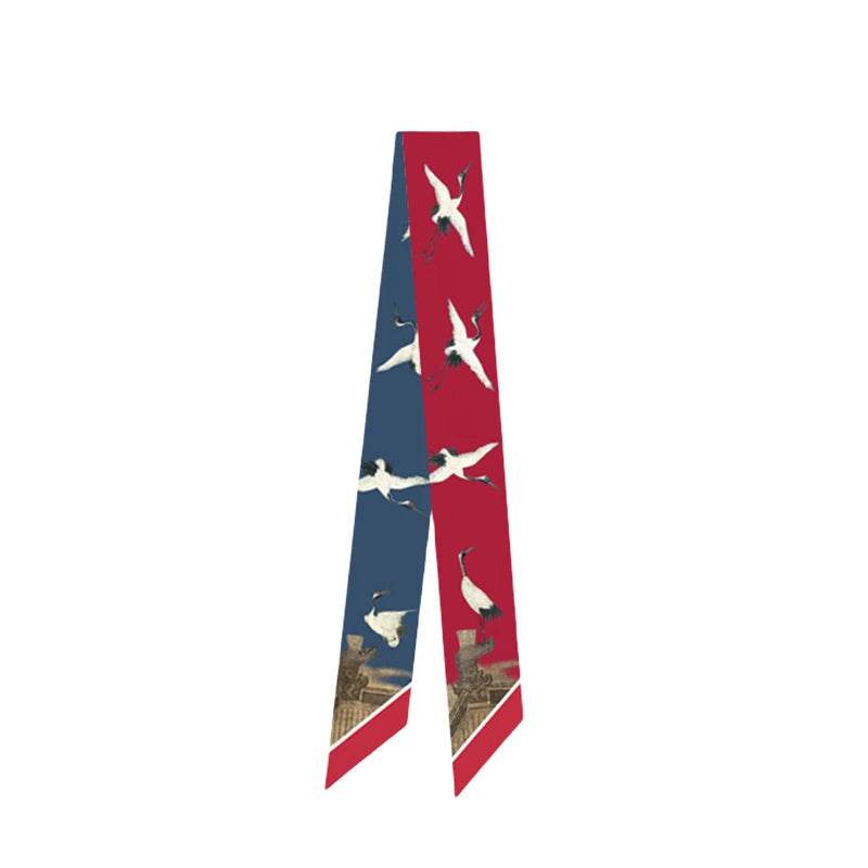 Mulberry Silk 16 Momme Silk Crane Narrow Scarf 120x5cm - SinoCultural