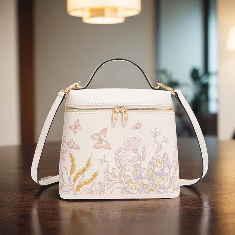 Embroidery Leather Butterfly Design Women Backpack-CXXB045W-SinoCultural