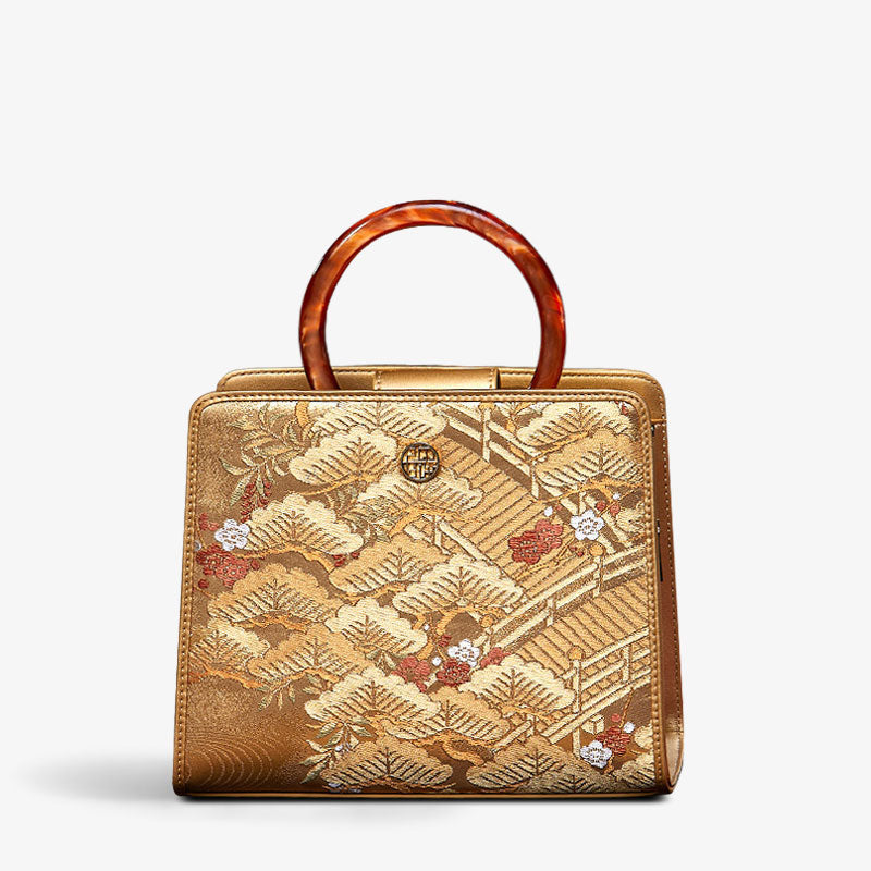 Tang Brocade Vintage Circular Handle Tote Bag-SinoCultural