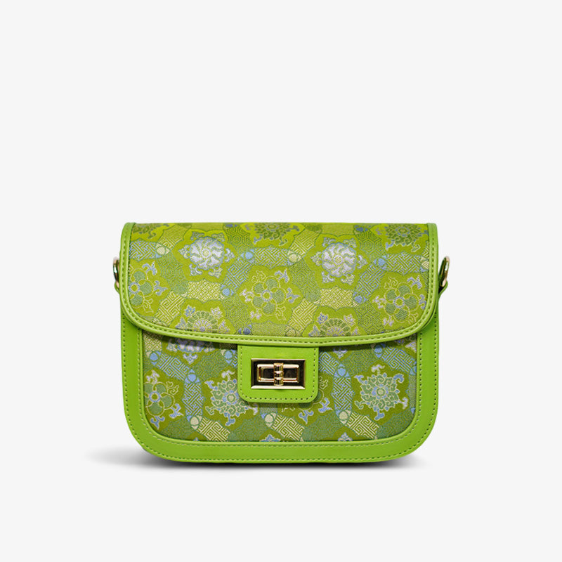 Song Brocade Mulberry Silk Shoulder Handbag-Shoulder Bag-SinoCultural-Green-Single Bag-YJXB026-SinoCultural