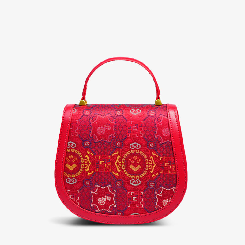Song Brocade Silk Ruyi Round Clutch Bag-Handbag-SinoCultural-Red-Single Bag-YJXB029-SinoCultural