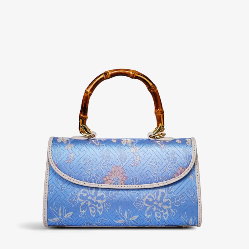 Song Brocade Silk Bamboo Handle Handbag-Crossbody Bag-SinoCultural-Blue-Single Bag-YJXB033-SinoCultural