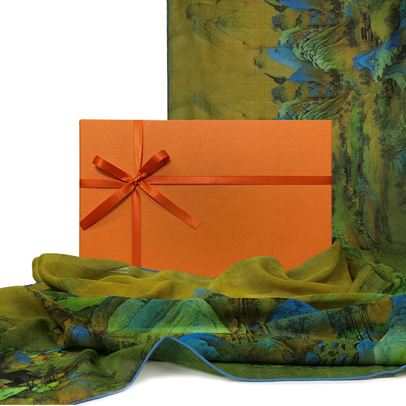 Thousand Miles Scenery Mulberry Silk Long Scarf 190*60-Scarf-SinoCultural-Green-LS007-SinoCultural