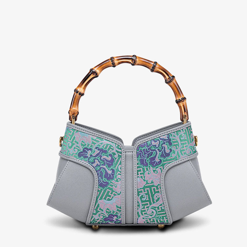 Fragrant Cloud Silk Song Brocade Bamboo Wing Bag-Handbag-SinoCultural-Grey-Single Bag-KM-0213-M2-SinoCultural