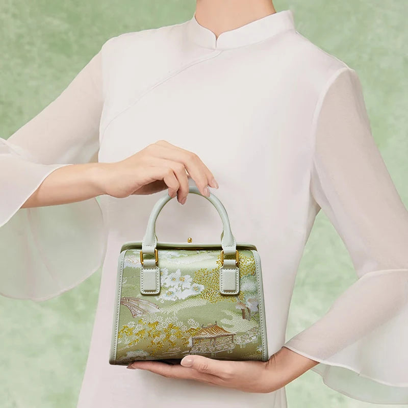 Chinese Painting Mulberry Silk Boston Bag Luxury Handbag - SinoCultural