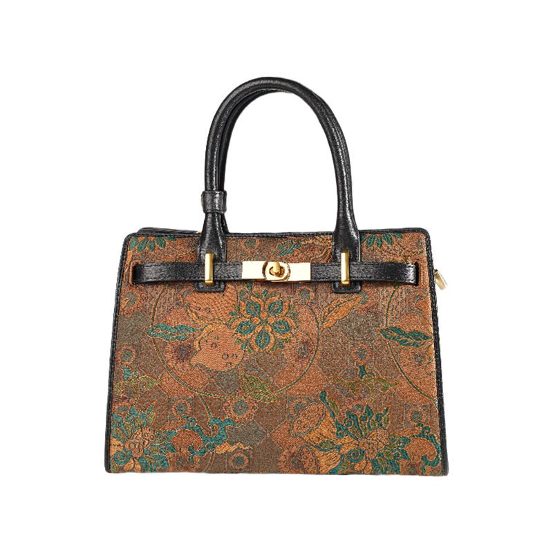 Handmade Song Brocade Chinoiserie Vintage Brown Kelly Bag - SinoCultural