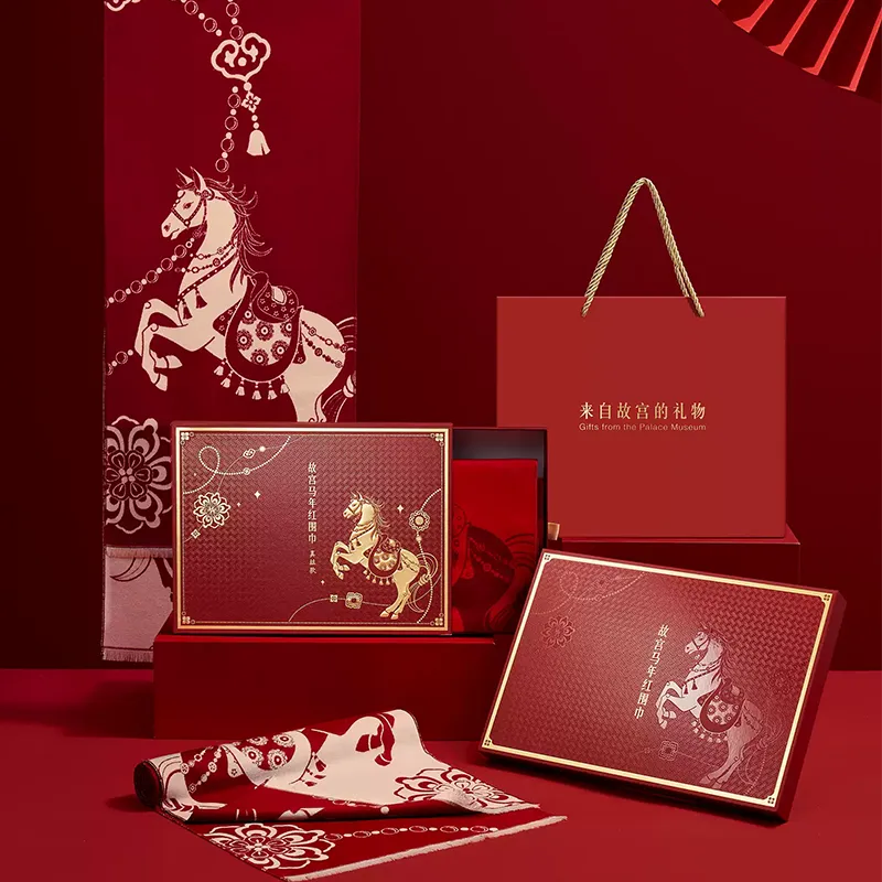Luxury silk scarf with horse and peony embroidery for Lunar New Year 2026.