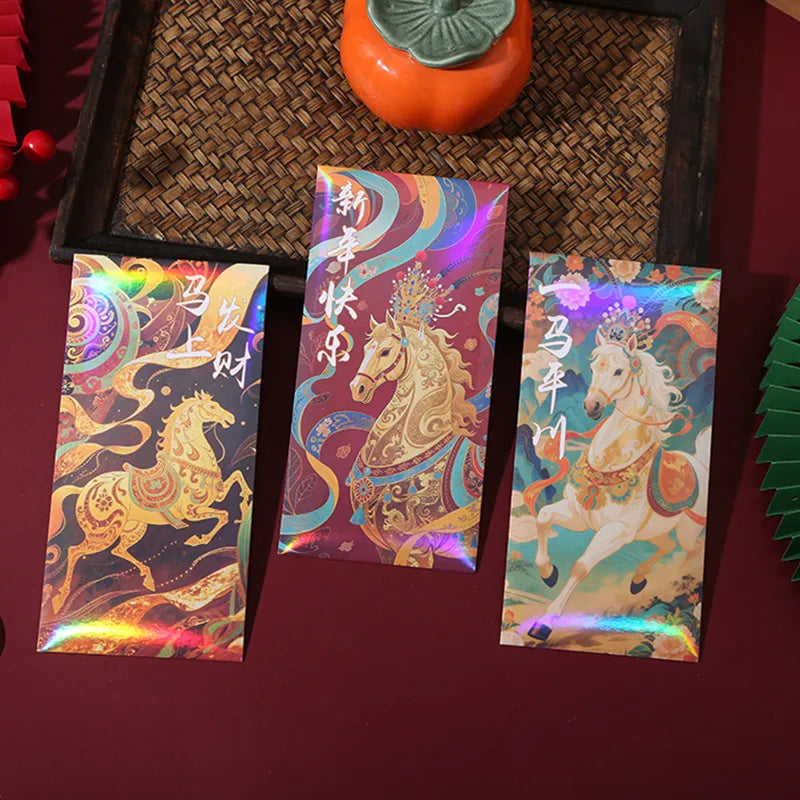 Set of 6 colorful kids' red envelopes for 2026 Fire Horse Year.