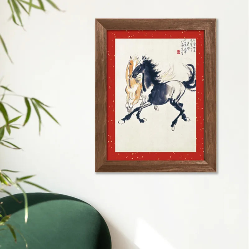 Calendar cover framed as wall art, featuring Fire Horse illustration for home decor.
