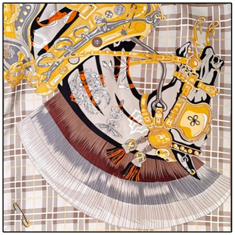 Mulberry Silk Stylish Abstract Lady Square Scarf 88-Scarf-SinoCultural-Khaki-CXFJ010-SinoCultural