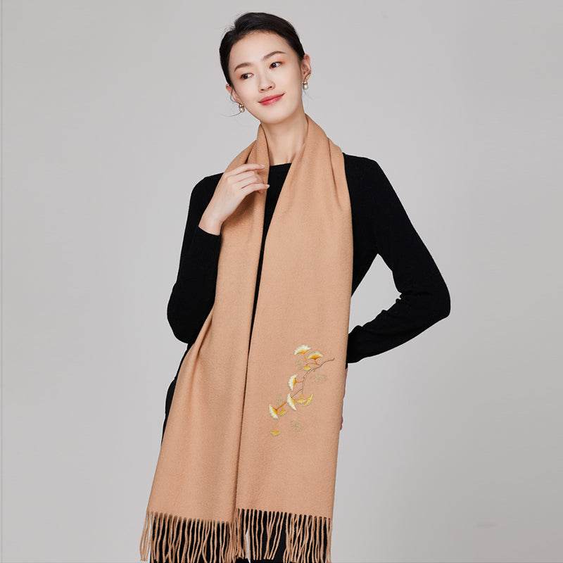 Handmade Suzhou Embroidery Wool Cashmere Scarf Shawl for Women 200x38cm - SinoCultural