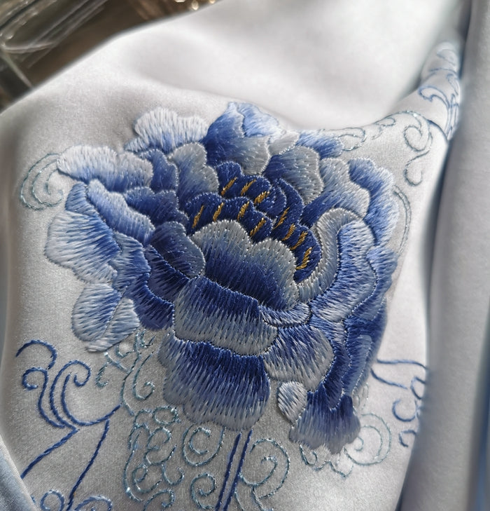 Su Embroidery Handmade Peony Silk Scarf 155*35-Scarf-SinoCultural-SinoCultural