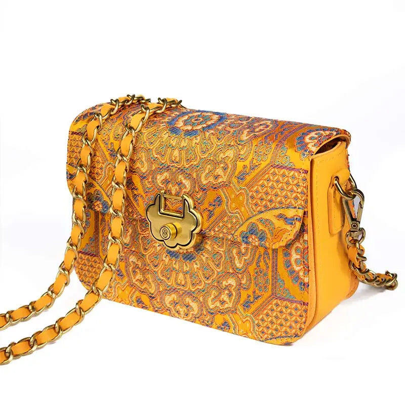 Song Brocade Leather Luxurious Clutch Handbag - SinoCultural