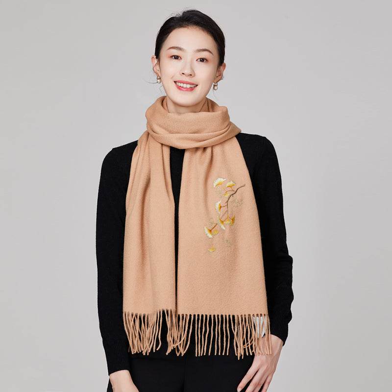 Handmade Suzhou Embroidery Wool Cashmere Scarf Shawl for Women 200x38cm - SinoCultural