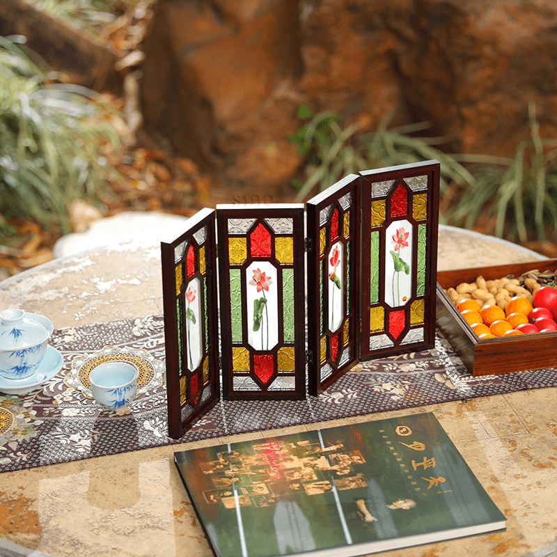 Handcrafted Embroidery Lotus Blossom Cantonese Mansion Window Ornament - SinoCultural -- BXL06WCS174A03 - 