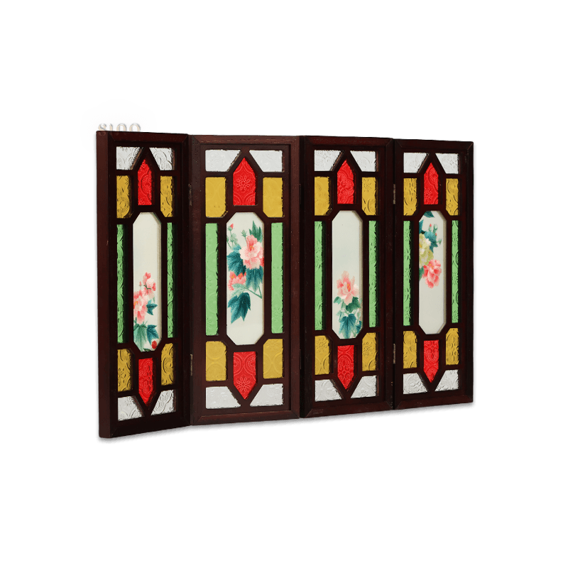 Hand Embroidery Peony Flower Rosewood Cantonese Mansion Window Ornament - SinoCultural -- BXL06WCS174A07 - 
