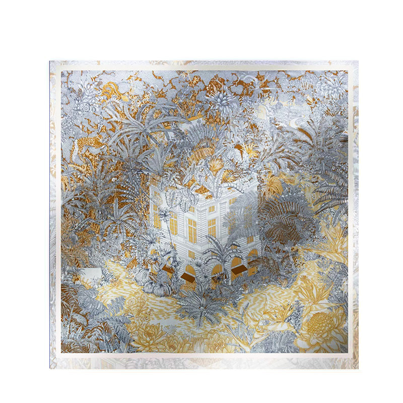 Mulberry Silk Secret Garden Gift Square Scarf 88-Scarf-SinoCultural-Gold-CXFJ001-SinoCultural