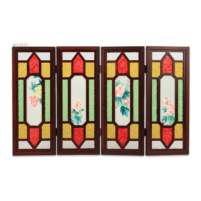 Hand Embroidery Peony Flower Rosewood Cantonese Mansion Window Ornament - SinoCultural -- BXL06WCS174A07 - 