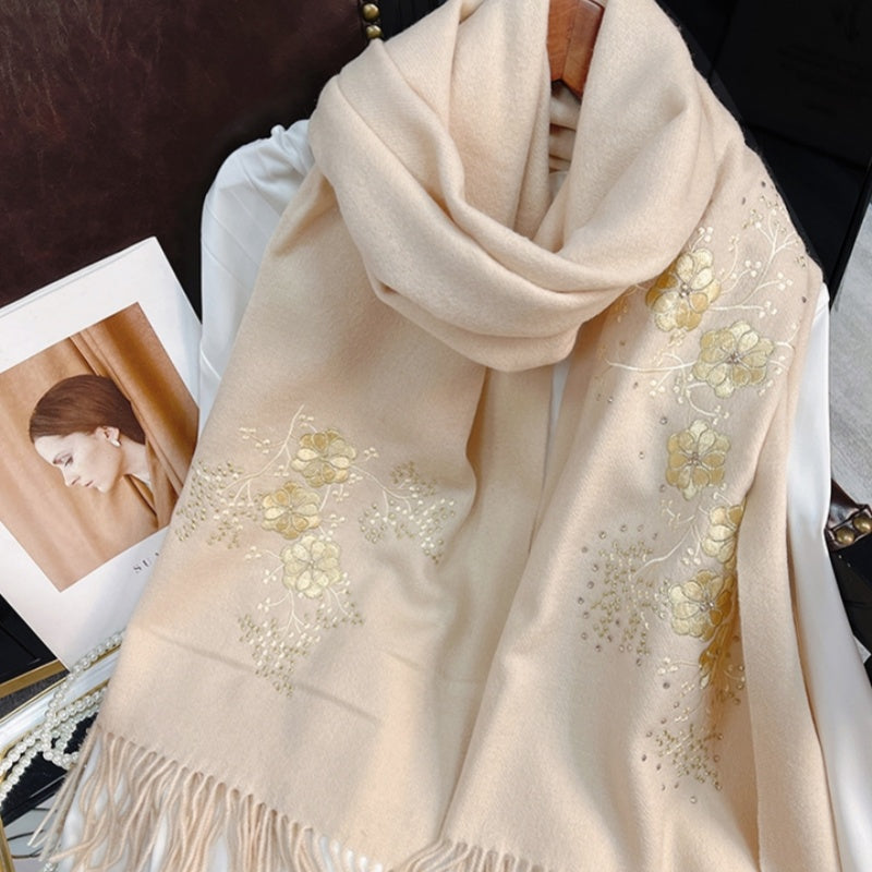 Embroidery Flower Warm Winter Cashmere Scarf 200*60