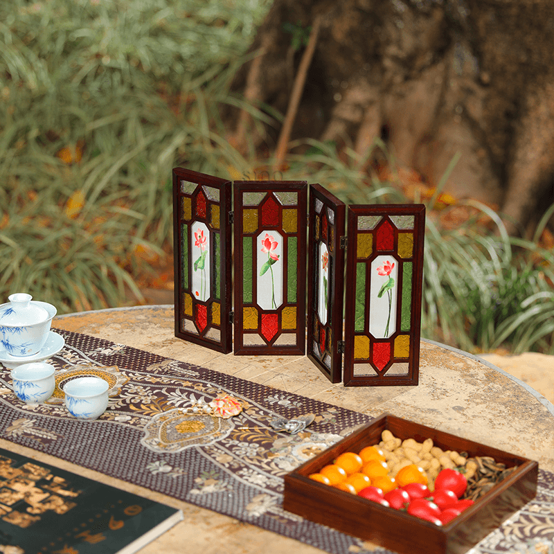 Handcrafted Embroidery Lotus Blossom Cantonese Mansion Window Ornament - SinoCultural -- BXL06WCS174A03 - 