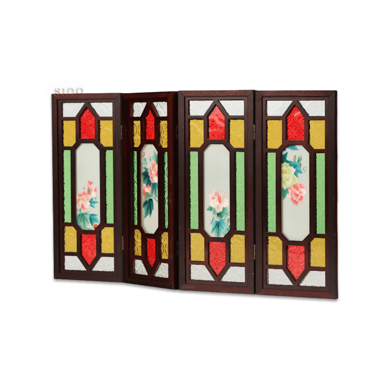 Hand Embroidery Peony Flower Rosewood Cantonese Mansion Window Ornament - SinoCultural -- BXL06WCS174A07 - 