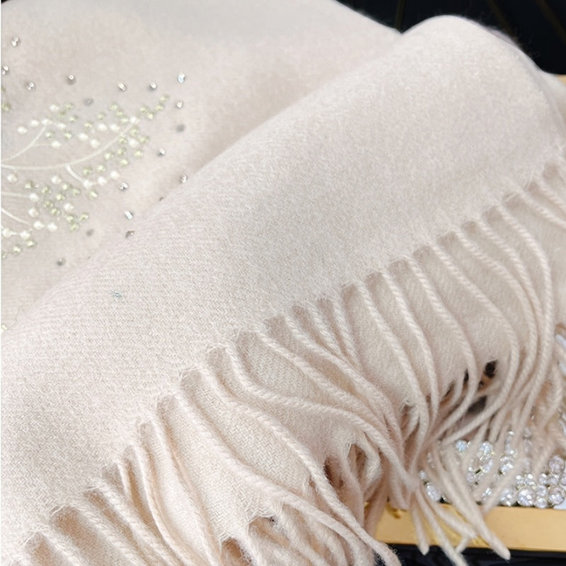 Embroidery Flower Warm Winter Cashmere Scarf 200*60-Scarf-SinoCultural-Khaki-HYFSJ038A03-SinoCultural