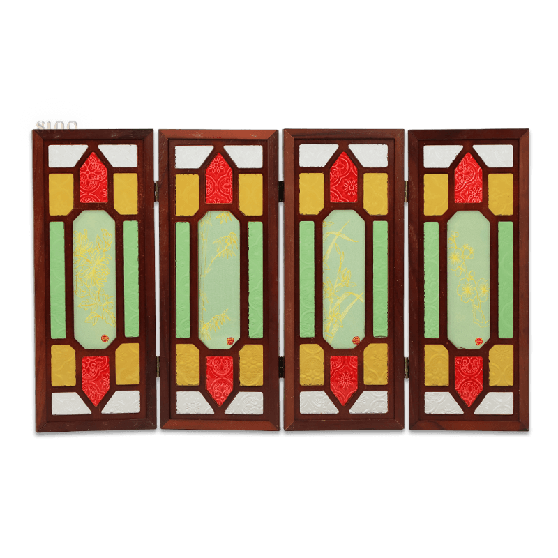 Hand-Embroidered Cantonese Mansion Window Ornament in Sandalwood Frame - SinoCultural -- BXL06WCS174A08 - 