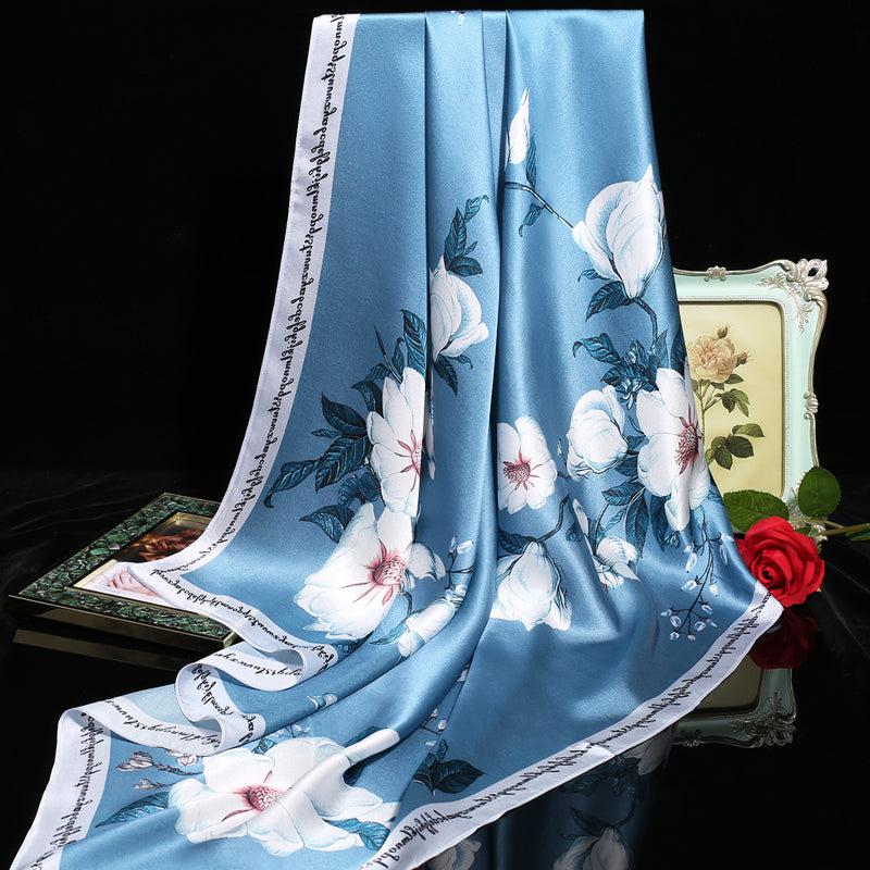 Su Embroidery Silk Flora Square Scarf 90-Scarf-SinoCultural-Blue-HYFSJ009-2-SinoCultural