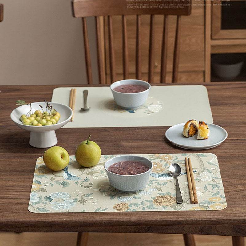 2-Piece Chinoiserie Placemat Waterproof Heat Resistant Blue Table Mat - SinoCultural -- TM010A01 - 