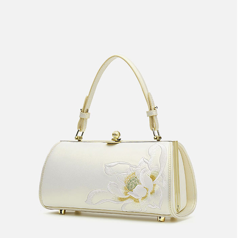 Embroidery Leather Lotus Shoulder Clasp Bag-Shoulder Bag-SinoCultural-SinoCultural