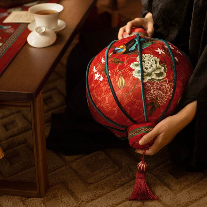 Chinoiserie Red Festive Chinese Lantern Pillow for Living Room - SinoCultural -- SJZBZ020RD01 - 