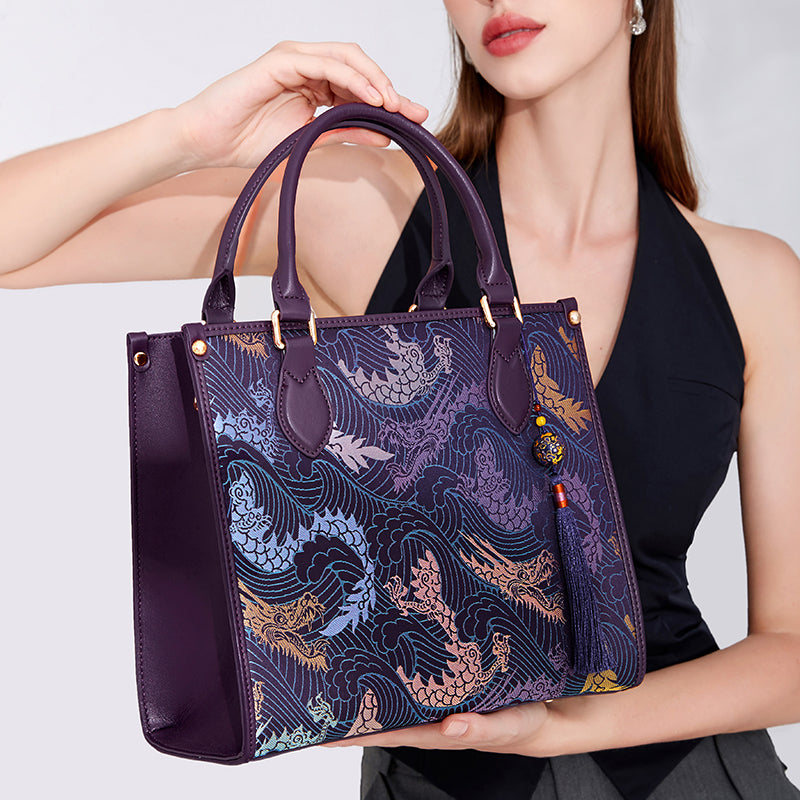 Song Brocade New Chinese-Style Retro Purple Tote Bag Large Capacity