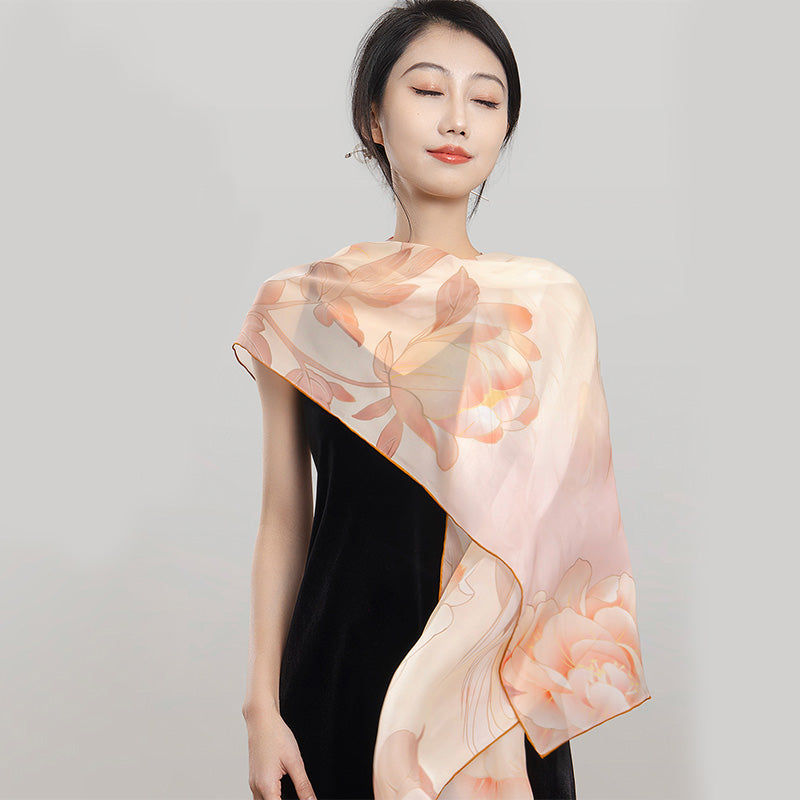 Palace Museum Flourishing Blossoms Mulberry Silk Shawl 186*52-Scarf-SinoCultural-Red-SS013O-SinoCultural