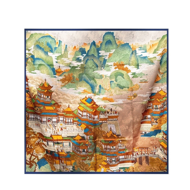 Mulberry Silk Double-sided Color Square Scarf 108-Scarf-SinoCultural-Brown-CXFJ014-SinoCultural