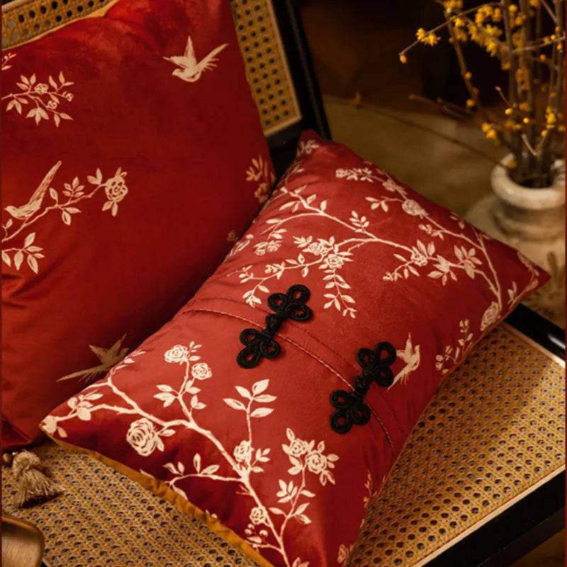 Chinoiserie Red Festive Chinese Style Throw Pillow - SinoCultural