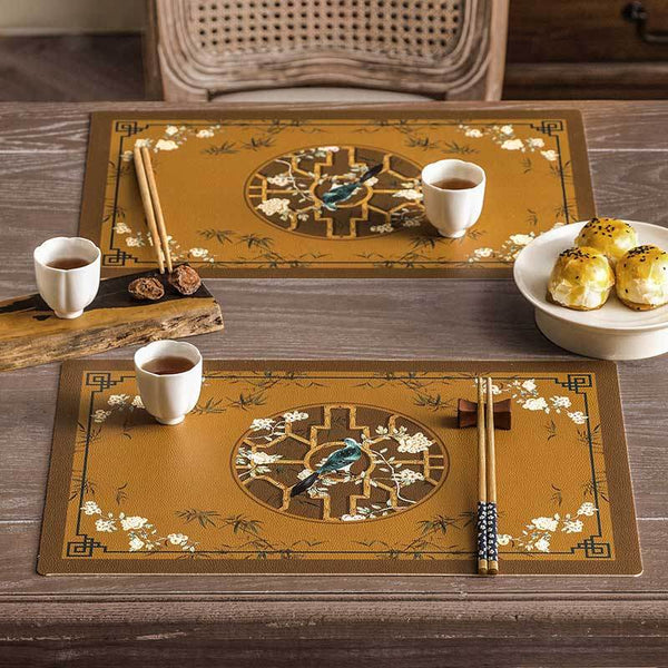 Luxury Faux Leather Placemats (Set of 2) - Chinoiserie Vintage Thick ...