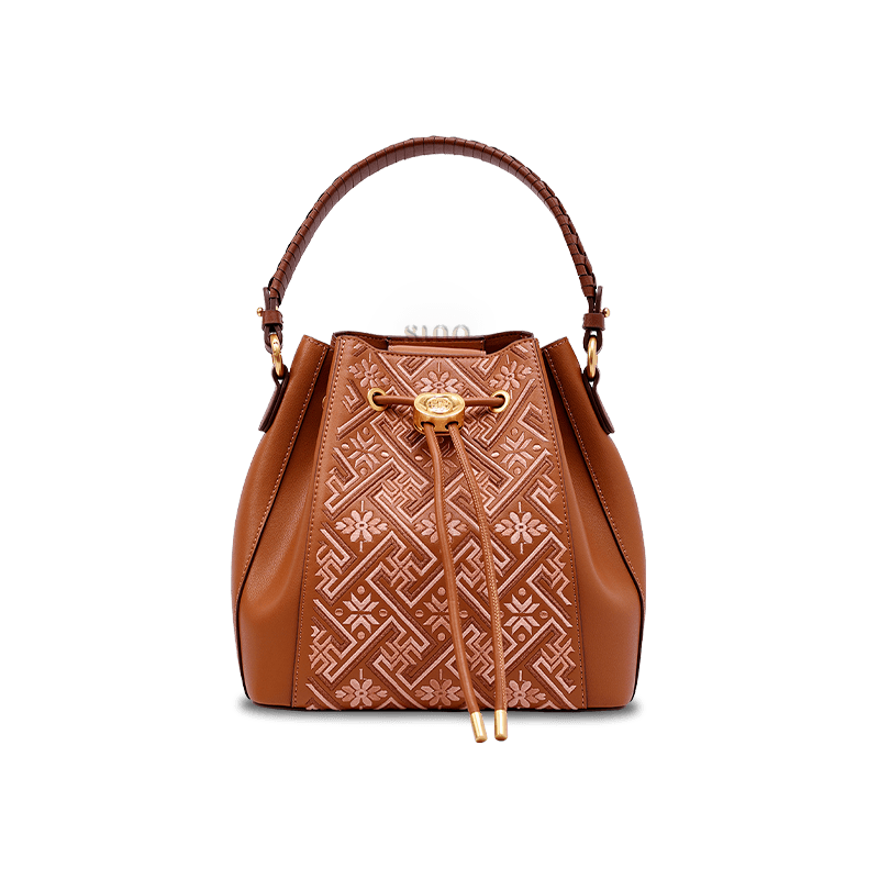 Zhuang Brocade Leather Crossbody Bag & Backpack in Retro Brown - SinoCultural -- P120769-1 - 