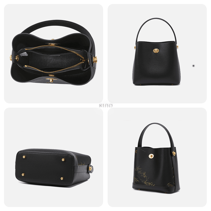 Xiangyunsha Silk Bamboo Print Crossbody Bucket Bag - SinoCultural -- YS120757 - 