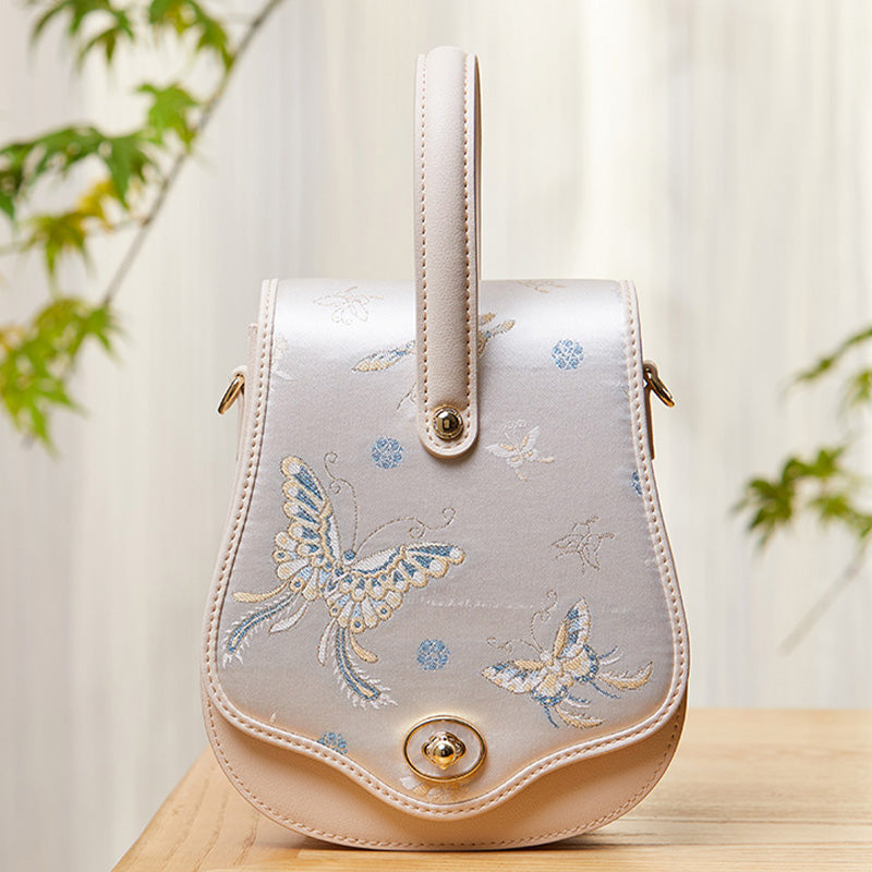 Brocade Jacquard Butterfly Designer Saddle Bag-Saddle Bag-SinoCultural-Khaki-Single Bag-P1206260401-SinoCultural