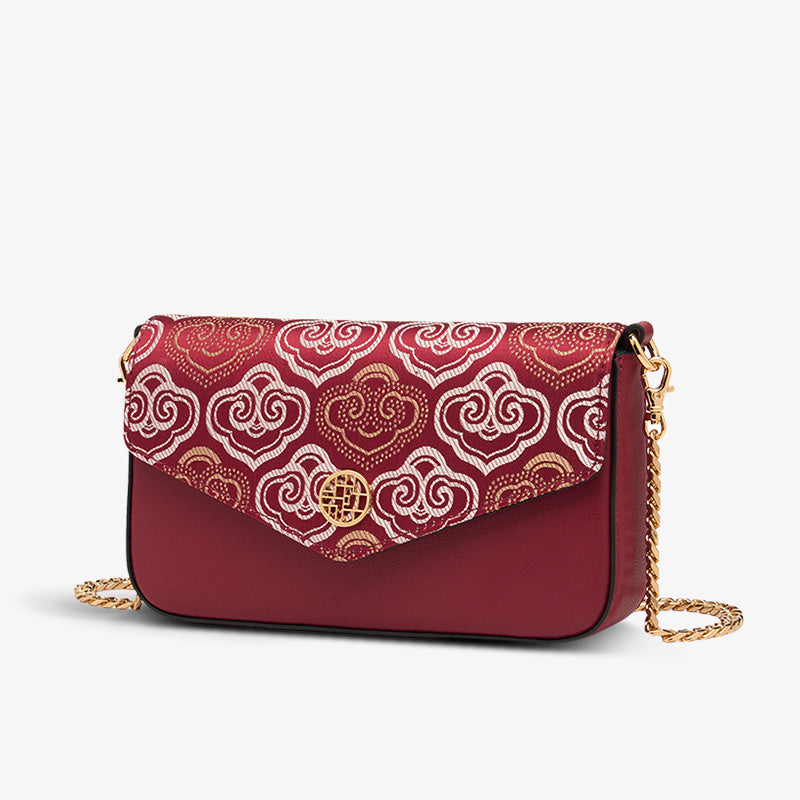 Embroidery Leather Flap Clutch Bag Auspicious Clouds-Shoulder Bag-SinoCultural-Red-Single Bag-1245251-4-SinoCultural
