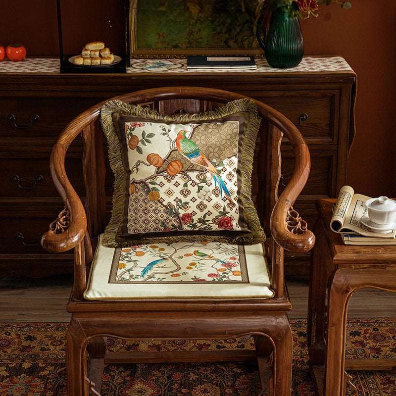 Chinoiserie Orange Persimmon Luxurious Wooden Chair Cushion