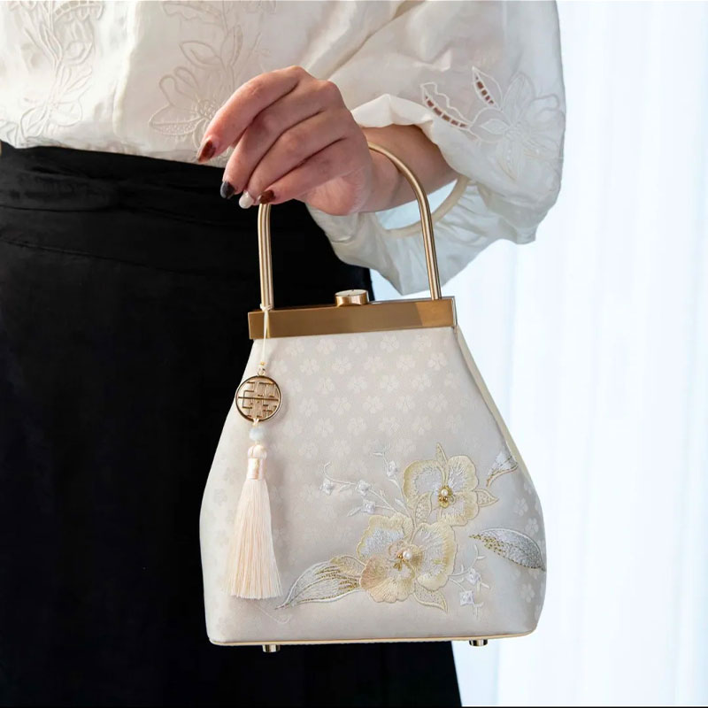 Embroidery Orchid Mulberry Silk Handbag-SinoCultural