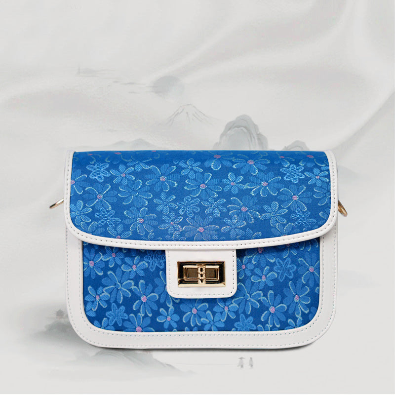 Song Brocade Silk Ruyi Pattern Handbag-Shoulder Bag-SinoCultural-Blue-Single Bag-YJXB034B-SinoCultural