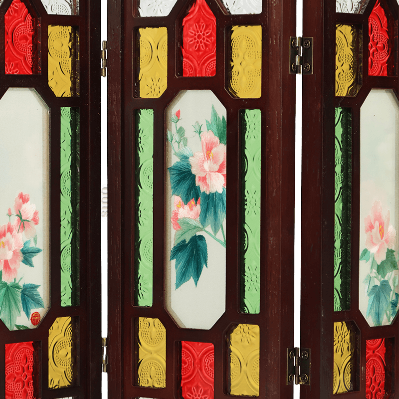 Hand Embroidery Peony Flower Rosewood Cantonese Mansion Window Ornament - SinoCultural -- BXL06WCS174A07 - 