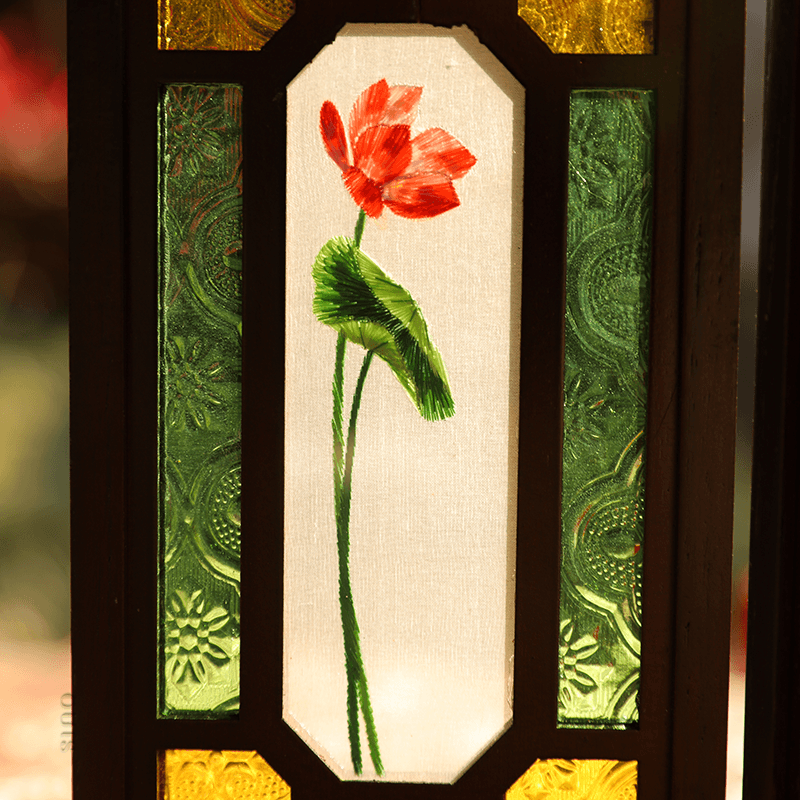 Handcrafted Embroidery Lotus Blossom Cantonese Mansion Window Ornament - SinoCultural -- BXL06WCS174A03 - 